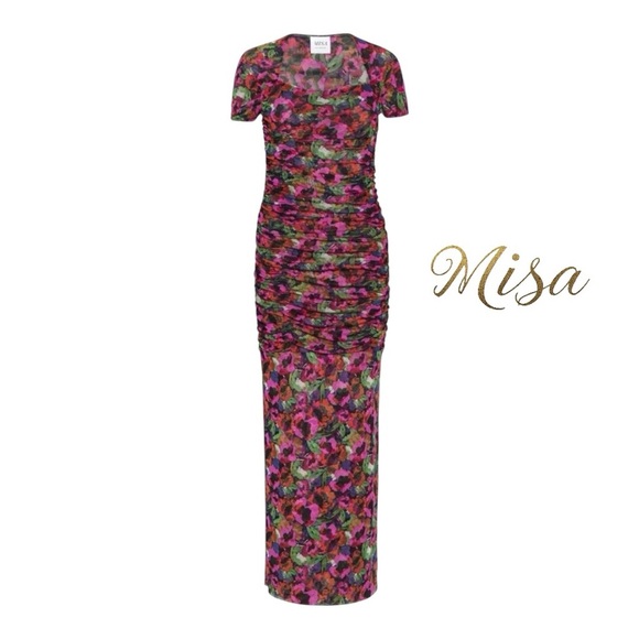 MISA Los Angeles MARILYN DRESS Jewel Tone Flora, size Small Mesh square neck - Picture 1 of 13